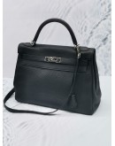 (NEW YEAR SALE) HERMES KELLY 32 TOP HANDLE BAG BLACK TOGO LEATHER PALLADIUM HARDWARE WITH STRAP STAMP R