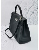 (NEW YEAR SALE) HERMES KELLY 32 TOP HANDLE BAG BLACK TOGO LEATHER PALLADIUM HARDWARE WITH STRAP STAMP R