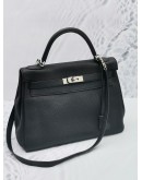 (NEW YEAR SALE) HERMES KELLY 32 TOP HANDLE BAG BLACK TOGO LEATHER PALLADIUM HARDWARE WITH STRAP STAMP R