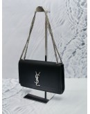 (NEW YEAR SALE) YSL SAINT LAURENT KATE MEDIUM IN BLACK GRAIN DE POUDRE EMBOSSED LEATHER SILVER CHAIN BAG