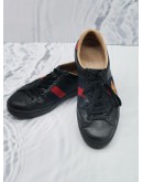 GUCCI BEE ACE MEN'S BLACK CALFSKIN LEATHER SNEAKERS SIZE 8