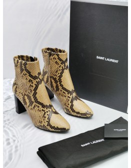 YSL SAINT LAURENT EMBOSSED PYTHON LEATHER ANKLE BOOTS SIZE 38 1/2 -FULL SET-