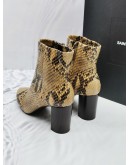 YSL SAINT LAURENT EMBOSSED PYTHON LEATHER ANKLE BOOTS SIZE 38 1/2 -FULL SET-