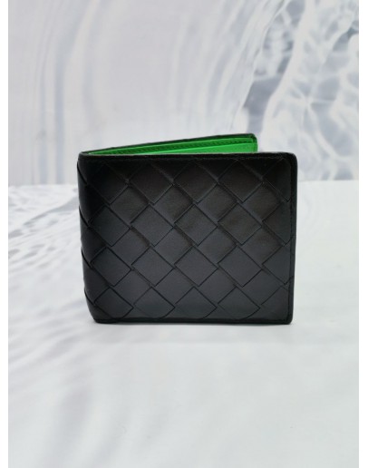 (NEW YEAR SALE) BOTTEGA VENETA INTRECCIATO LEATHER BILLFOLD WALLET BLACK / GREEN 