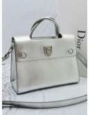 (NEW YEAR SALE) CHRISTIAN DIOR DIOREVER SILVER METALLIC CALFSKIN LEATHER FLAP TOP HANDLE BAG WITH STRAP -FULL SET- 