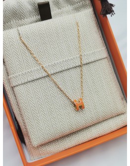 (NEW YEAR SALE) (UNUSED) HERMES MINI POP H NECKLACE WITH ORANGE H AND YELLOW GOLD HARDWARE -FULL SET-