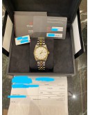 (BRAND NEW) TUDOR PRINCE DATE HALF 18K YELLOW GOLD WHITE WOOD GRAIN DIAL REF M74033 34MM AUTOMATIC YEAR 2021 WATCH -FULL SET-
