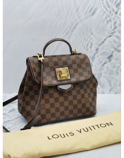 (NEW YEAR SALE) LOUIS VUITTON BERGAMO TOP HANDLE BAG WITH LEATHER STRAP IN BROWN DAMIER EBENE CANVAS GOLD HARDWARE