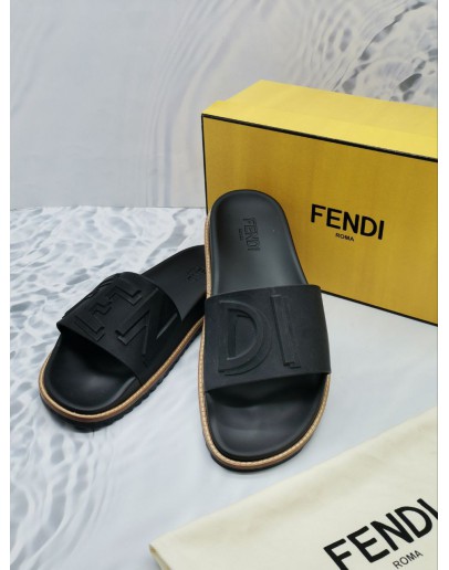 (NEW YEAR SALE) (UNUSED) FENDI MEN'S RUBBER VOCABULARY SLIDES SANDALS SIZE 10 -FULL SET-