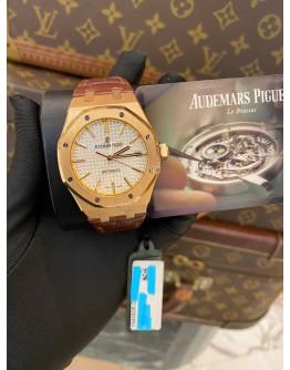 (UNUSED) AP AUDEMARS PIGUET ROYAL OAK REF 15450OR 18K ROSE GOLD WHITE DIAL WITH GOLD SCALES VERY BEAUTIFUL 37MM AUTOMATIC YEAR 2018 WATCH -FULL SET-