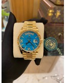 (UNUSED) ROLEX DAY-DATE FULL 18K YELLOW GOLD VERY SHINY TURQUOISE DIAMOND DIAL REF 128238 36MM AUTOMATIC YEAR 2019 WATCH (THERE IS ONLY ONE IN MALAYSIA) -FULL SET-