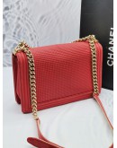 (NEW YEAR SALE) CHANEL MEDIUM BOY RED CUBE EMBOSSED LEATHER FLAP GOLD CHAIN BAG