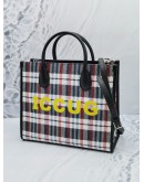 (UNUSED) GUCCI PLAID ICCUG CANVAS AND LEATHER MEDIUM HANDLE TOTE BAG