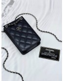 (NEW YEAR SALE) CHANEL CC CARD AND PHONE HOLDER CROSSBODY IN BLACK CALFSKIN LEATHER