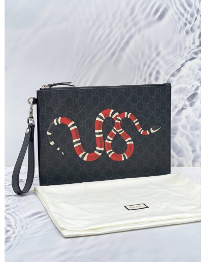 (NEW YEAR SALE) GUCCI KINGSNAKE CLUTCH IN BLACK GREY GG SUPREME CANVAS