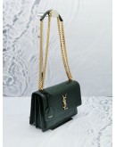 (NEW YEAR SALE) YSL SAINT LAURENT DARK FOREST GREEN CROCODILE EMBOSSED SHINY LEATHER MEDIUM SHOULDER GOLD CHAIN BAG  