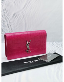 (NEW YEAR SALE) YSL SAINT LAURENT PINK CROCODILE EMBOSSED LEATHER CLUTCH