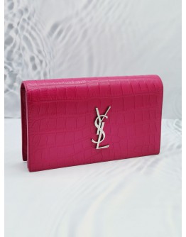 (NEW YEAR SALE) YSL SAINT LAURENT PINK CROCODILE EMBOSSED LEATHER CLUTCH