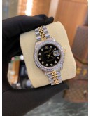 (NEW YEAR SALE) ROLEX LADY DATEJUST HALF 18K YELLOW GOLD DIAMOND BLACK DIAL REF 69173 26MM AUTOMATIC THE MOST COST-EFFECTIVE WATCH -FULL SET-