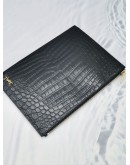 (NEW YEAR SALE) YSL SAINT LAURENT BLACK CROCODILE EMBOSSED CALFSKIN LEATHER SLIM ZIPPED CLUTCH