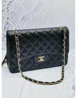 (NEW YEAR SALE) CHANEL CLASSIC JUMBO DOUBLE FLAP GOLD HARDWARE BLACK LAMBSKIN LEATHER SHOULDER CHAIN BAG