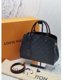 (UNUSED) 2020 LOUIS VUITTON MONTAIGNE MM MIDNIGHT BLUE EMPREINTE LEATHER HANDLE BAG WITH STRAP -FULL SET-