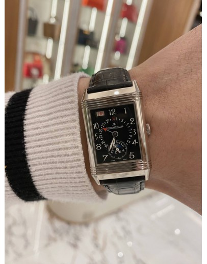 (NEW YEAR SALE) JAEGER-LECOULTRE REVERSO CALENDER MOONPHASE 750 18K WHITE GOLD LIMITED EDITION 36x26MM MANUAL WINDING YEAR 2011 WATCH 