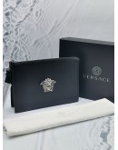 (NEW YEAR SALE) VERSACE LA MEDUSA SILVER HEAD AND BLACK CALFSKIN LEATHER CLUTCH IN BLACK -FULL SET-