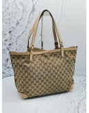(NEW YEAR SALE) GUCCI LIGHT BROWN GG CANVAS / LEATHER MEDIUM CRAFT TOTE HANDLE BAG