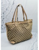 (NEW YEAR SALE) GUCCI LIGHT BROWN GG CANVAS / LEATHER MEDIUM CRAFT TOTE HANDLE BAG