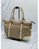 (NEW YEAR SALE) GUCCI BEIGE / OFF WHITE GG CANVAS / LEATHER SMALL LOVELY HEART TOTE HANDLE BAG