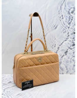 (NEW YEAR SALE) CHANEL TRENDY CC BOWLING BAG IN BEIGE CALFSKIN LEATHER YEAR 2017