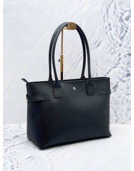 (NEW YEAR SALE) AIGNER TOTE SHOULDER BAG IN BLACK PEBBLED LEATHER