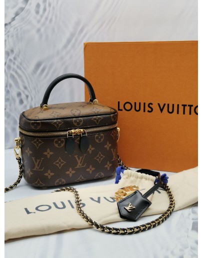 (UNUSED) 2022 LOUIS VUITTON VANITY PM IN MONOGRAM REVERSE CANVAS HANDLE BAG WITH SLING 