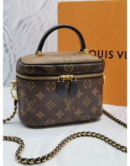 (UNUSED) 2022 LOUIS VUITTON VANITY PM IN MONOGRAM REVERSE CANVAS HANDLE BAG WITH SLING 