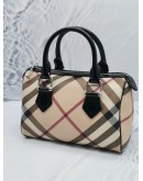 (NEW YEAR SALE) BURBERRY SUPERNOVA CHECK COATED CANVAS AND PATENT LEATHER TRIM SMALL BOSTON HANDLE BAG
