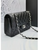 (UNUSED) 2023 MICROCHIP CHANEL SMALL CLASSIC DOUBLE FLAP IN BLACK CAVIAR LEATHER WITH SILVER HARDWARE CHAIN BAG -FULL SET- 