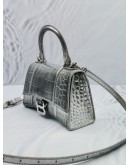 (NEW YEAR SALE) BALENCIAGA SHINY CALFSKIN EMBOSSED CROCODILE LEATHER HOURGLASS TOP HANDLE XS BAG WITH STRAP 