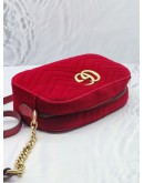 (NEW YEAR SALE) GUCCI GG MARMONT SMALL CAMERA CHAIN BAG WITH RED VELVET MATELASSE LEATHER