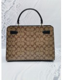 (NEW YEAR SALE) COACH LANE CARRYALL BLOCKED SIGNATURE KHAKI BROWN MULTI WITH LEATHER TOP HANDLE BAG 