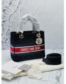 (BRAND NEW) 2021 CHRISTIAN DIOR MEDIUM LADY DIOR D-LITE LIMITED EDITION IN MIDNIGHT BLUE VELVET CANNAGE EMBROIDERY BAG