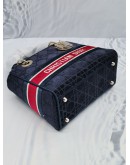 (BRAND NEW) 2021 CHRISTIAN DIOR MEDIUM LADY DIOR D-LITE LIMITED EDITION IN MIDNIGHT BLUE VELVET CANNAGE EMBROIDERY BAG