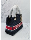 (BRAND NEW) 2021 CHRISTIAN DIOR MEDIUM LADY DIOR D-LITE LIMITED EDITION IN MIDNIGHT BLUE VELVET CANNAGE EMBROIDERY BAG