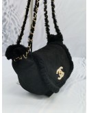 (NEW YEAR SALE) CHANEL BLACK QUILTED NUBUCK AND SHEARLING CC FLAP SHOULDER BAG