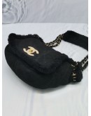 (NEW YEAR SALE) CHANEL BLACK QUILTED NUBUCK AND SHEARLING CC FLAP SHOULDER BAG