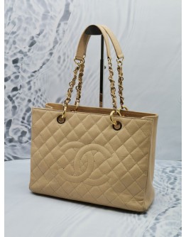 (NEW YEAR SALE) CHANEL GST TOTE BAG IN BEIGE CAVIAR LEATHER GOLD HARDWARE SHOULDER BAG
