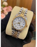 (NEW YEAR SALE) ROLEX DATEJUST 31 HALF 18K 750 YELLOW GOLD REF 68273 SNOWFLAKE WHITE DIAL 31MM AUTOMATIC YEAR 2010 WATCH 