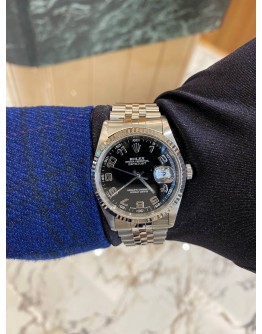 (NEW YEAR SALE) ROLEX DATEJUST 36 HALF 18K 750 WHITE GOLD REF 116234 BLACK ROMAN DIAL 36MM AUTOMATIC YEAR 2000 WATCH