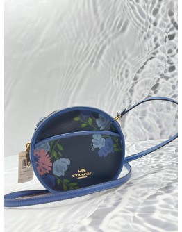 (BRAND NEW) COACH ROUND CANTEEN CROSSBODY BAG WITH PAINTED PEONY PRINT NAVY MULTI/IMITATION GOLD