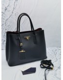 (NEW YEAR SALE) PRADA DOUBLE HANDLE TOTE BAG IN BLACK & FIERY RED MEDIUM SAFFIANO LUX LEATHER WITH LEATHER STRAP